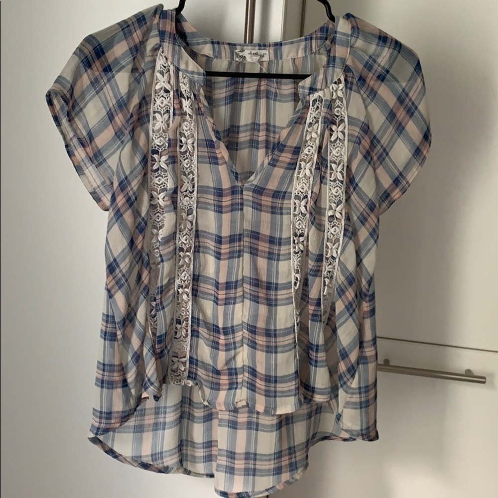 Colorful see through flannel patterned women’s top
